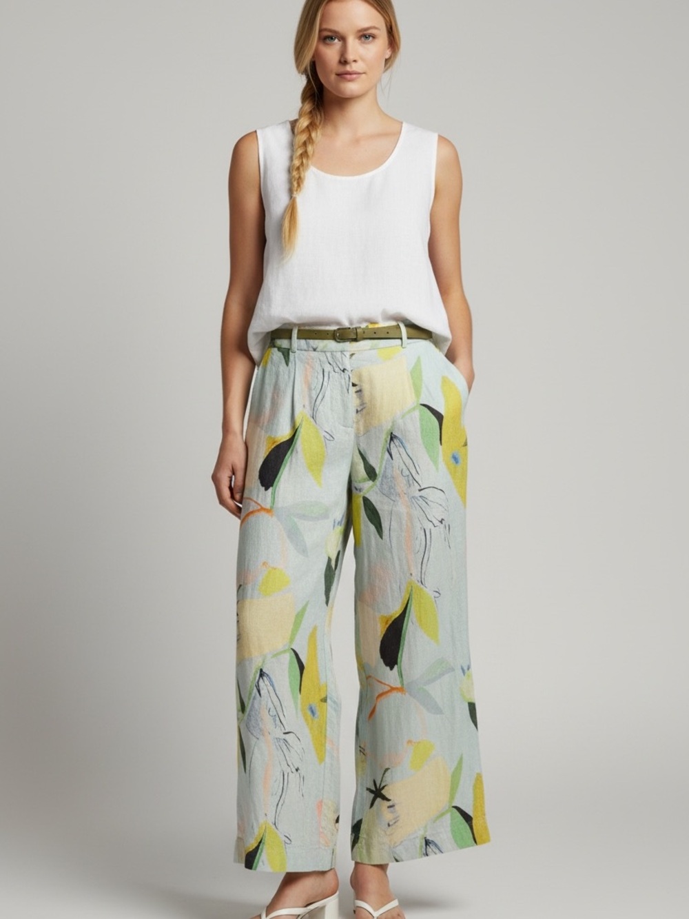 Gorman x Kaitlin Johnson artist collaboration linen wide leg L pastel/ Floral. - Picture 4 of 6